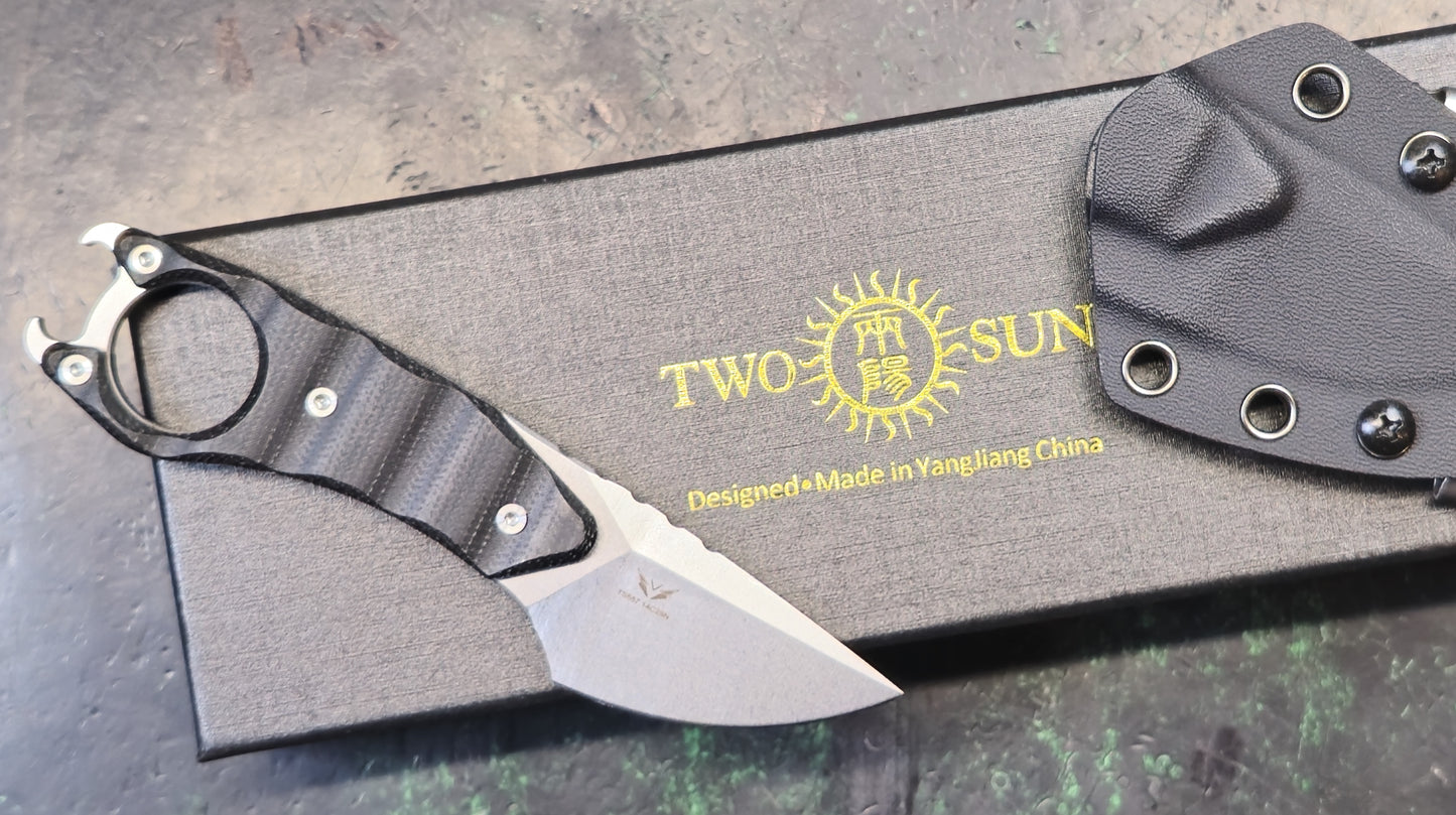 TWOSUN TS557 TwoSun Mini Fixed Blade Knife Black Micarta Handle 14C28N (NEW / CLOSEOUT)
