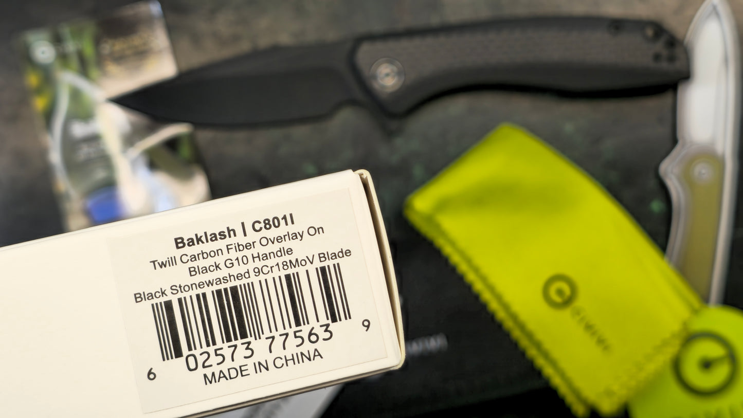 CIVIVI Baklash Black G10 CF Plain Edge Black Blade (NEW - OPEN BOX)