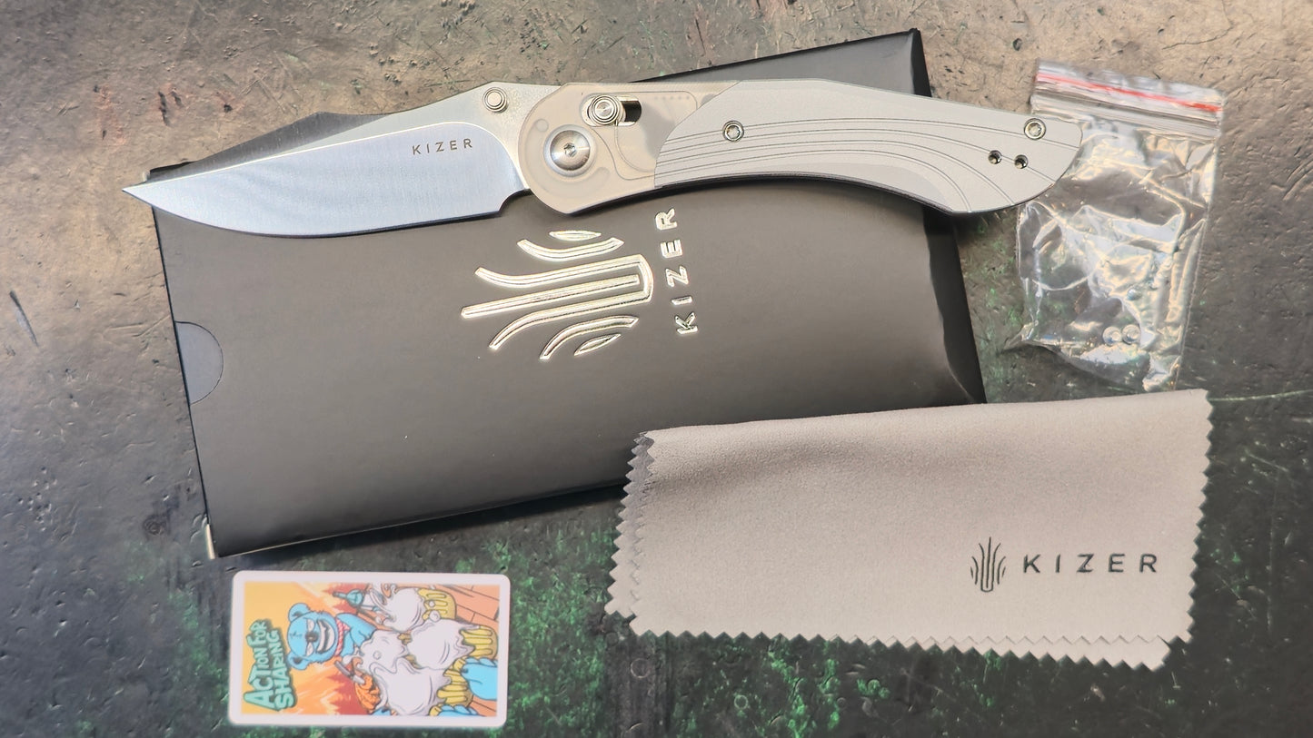 Kizer Mini Mystic White Acrylic/Aluminum Handle Nitro-V Clip Point (CLOSEOUT - OPEN BOX)
