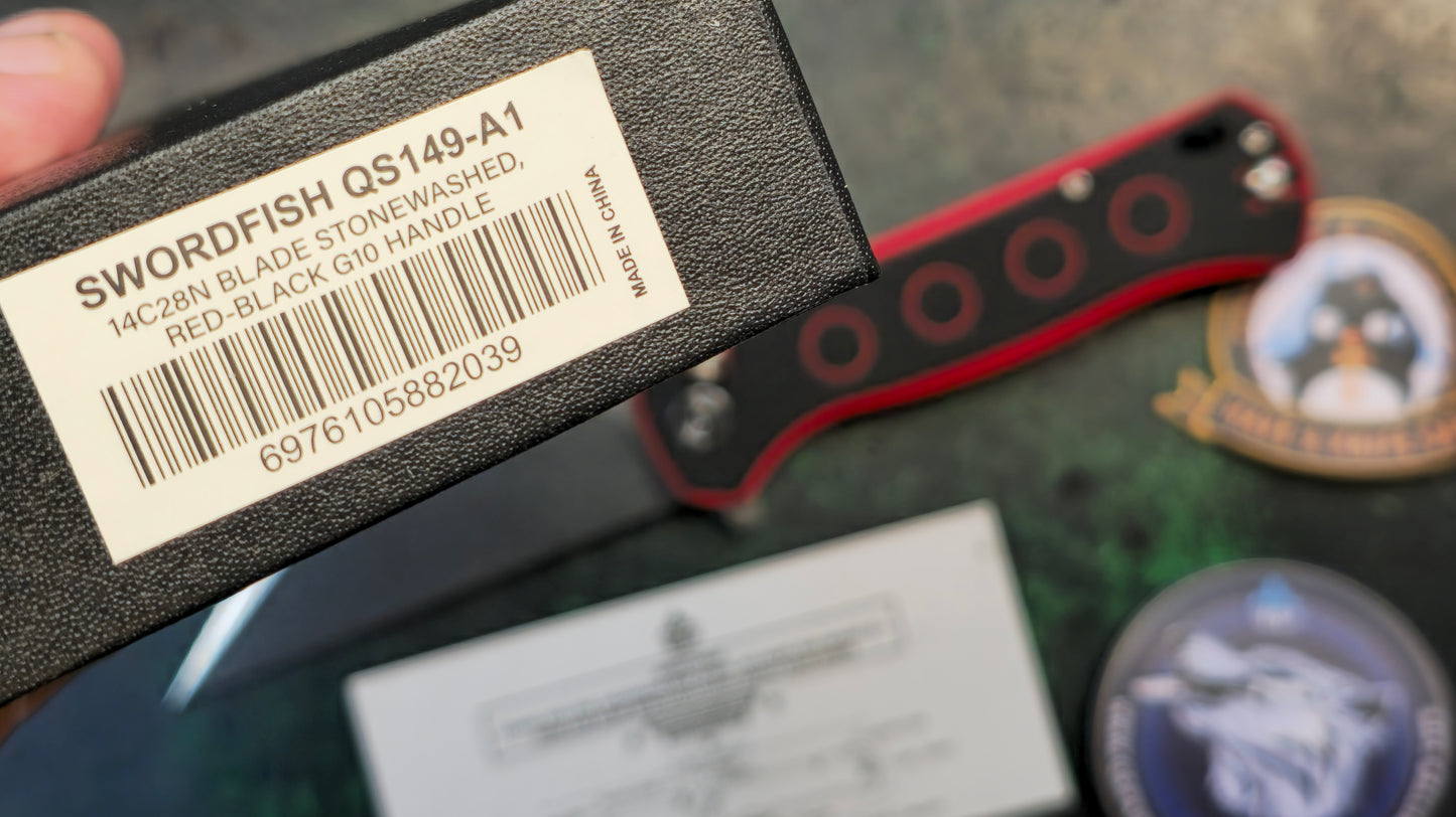 QSP Swordfish Black/Red G10 Handle 14C28N (NEW - OPEN BOX)