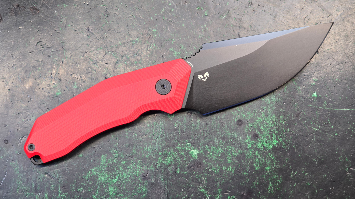 Kubey Basilisk Fixed Blade Knife Red G10 Handle 14C28N Drop Point Plain Edge Blackwash Finish (NEW - OPEN BOX)