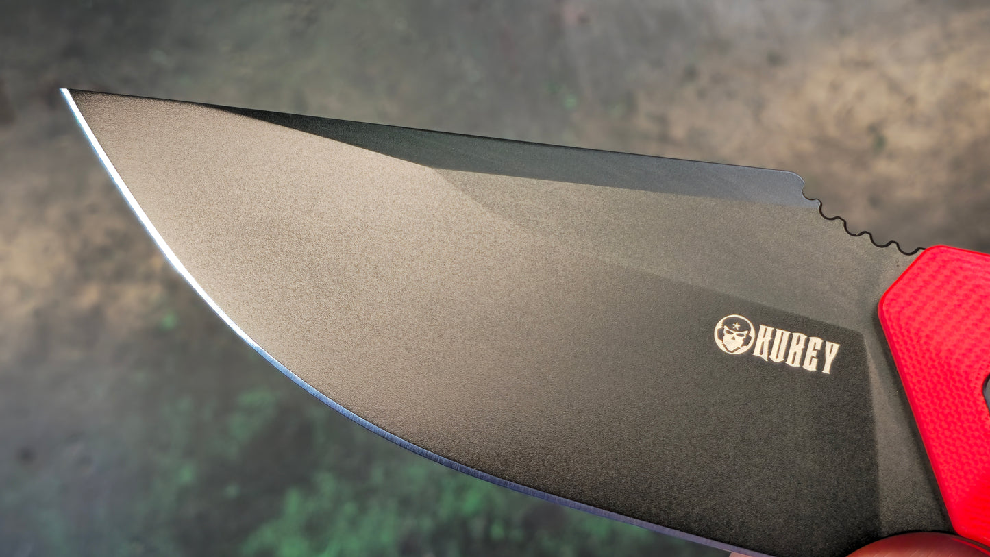 Kubey Basilisk Fixed Blade Knife Red G10 Handle 14C28N Drop Point Plain Edge Blackwash Finish (NEW - OPEN BOX)