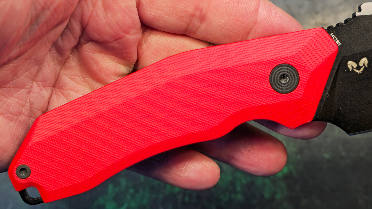 Kubey Basilisk Fixed Blade Knife Red G10 Handle 14C28N Drop Point Plain Edge Blackwash Finish (NEW - OPEN BOX)