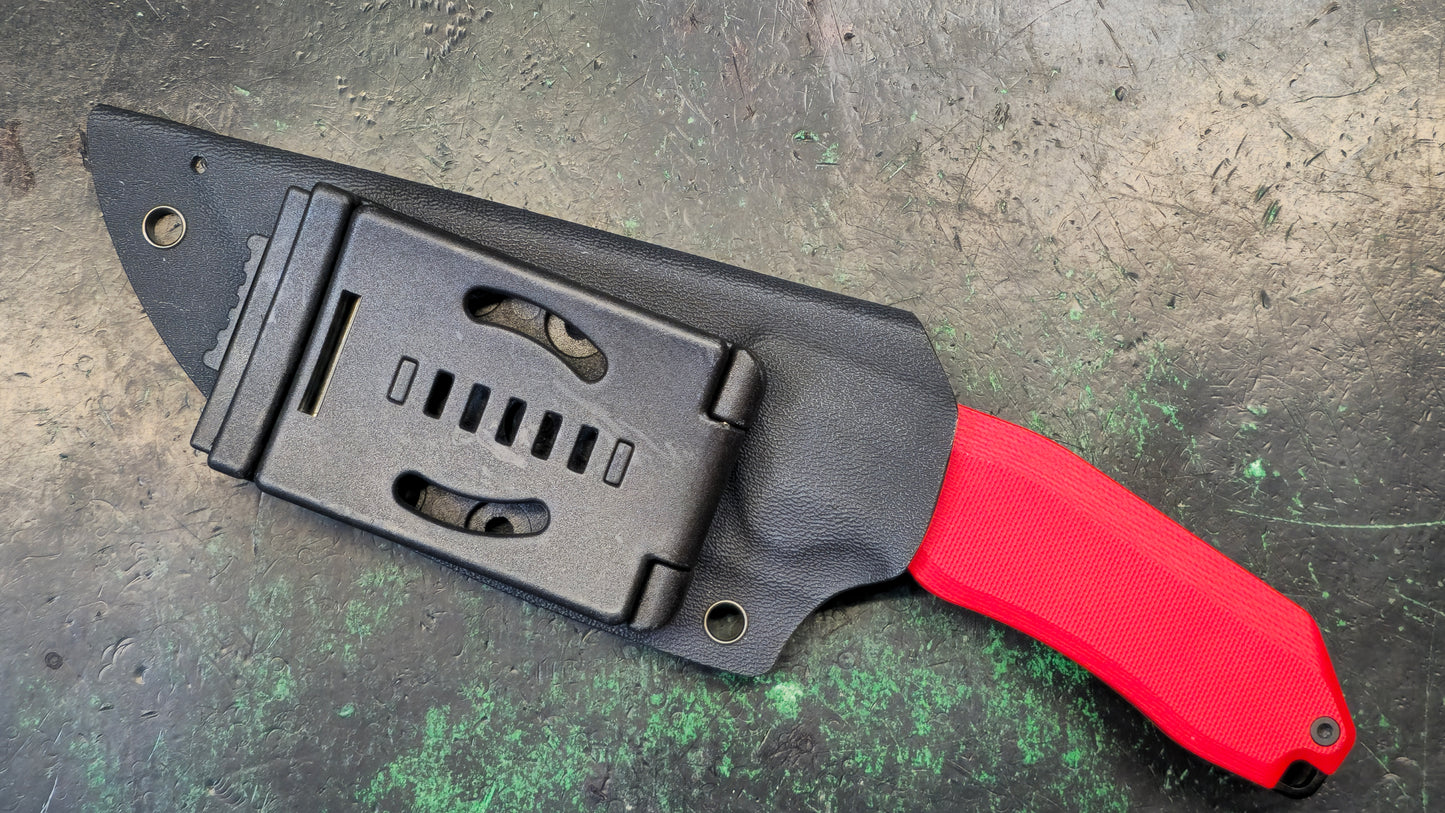 Kubey Basilisk Fixed Blade Knife Red G10 Handle 14C28N Drop Point Plain Edge Blackwash Finish (NEW - OPEN BOX)
