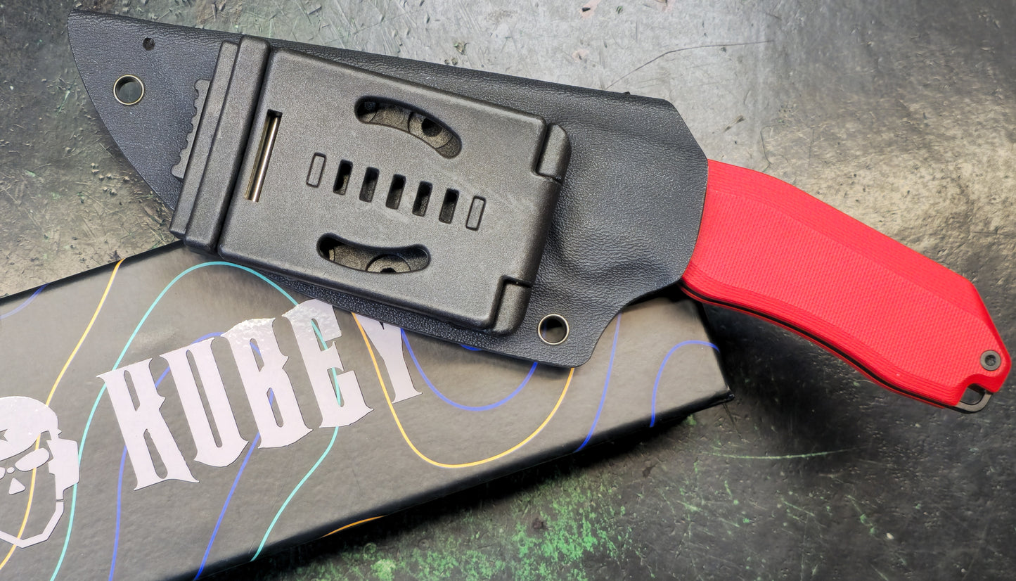 Kubey Basilisk Fixed Blade Knife Red G10 Handle 14C28N Drop Point Plain Edge Blackwash Finish (NEW - OPEN BOX)