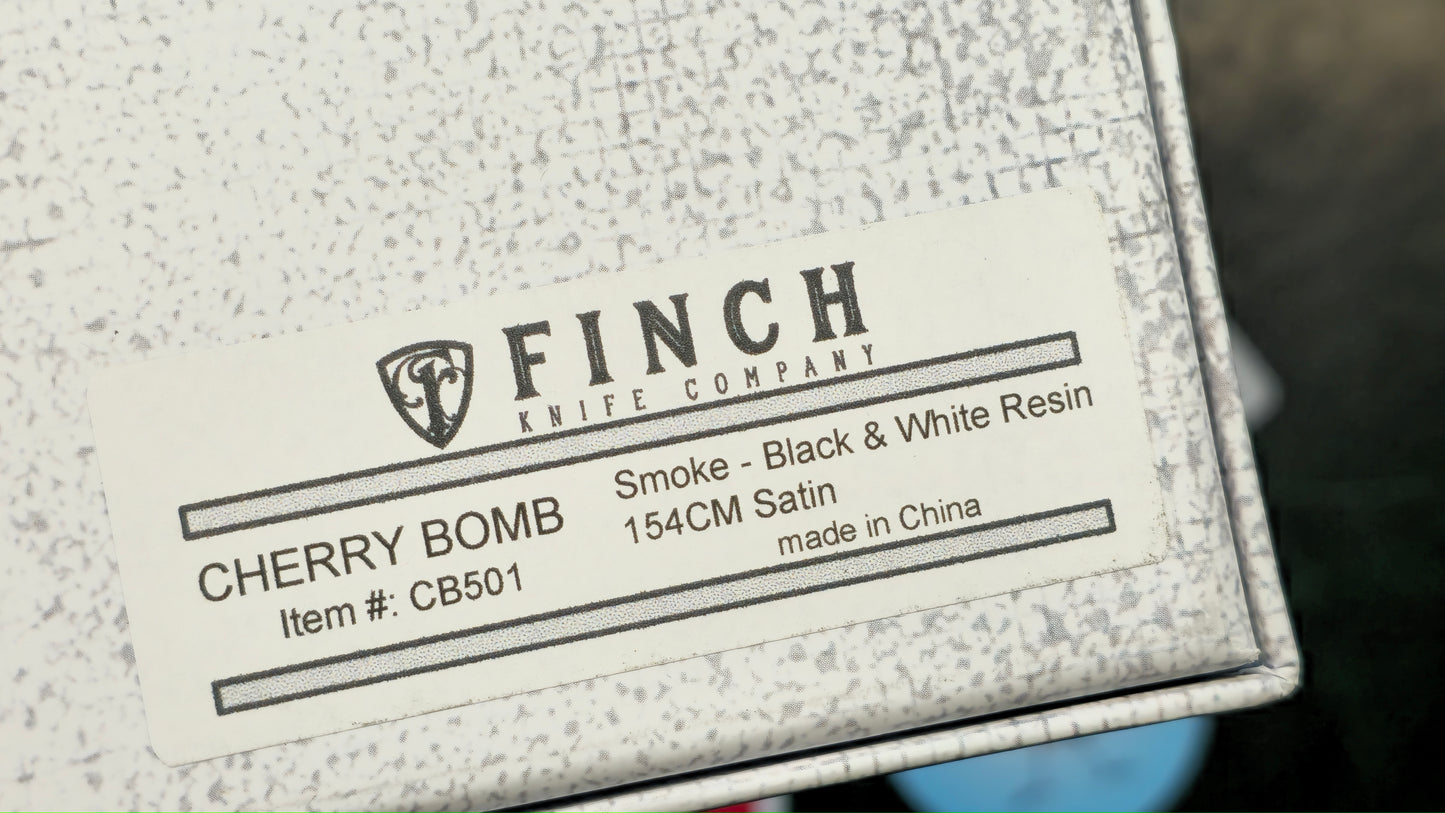 Finch Knife Co Cherry Bomb Framelock Smoke Black/White 154CM (OPEN BOX)