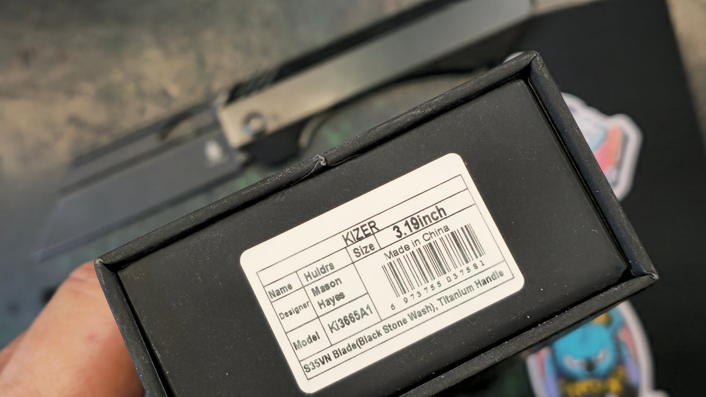 Kizer Huldra 3.19" S35VN Reverse Tanto Titanium Handle (NEW - OPEN BOX)