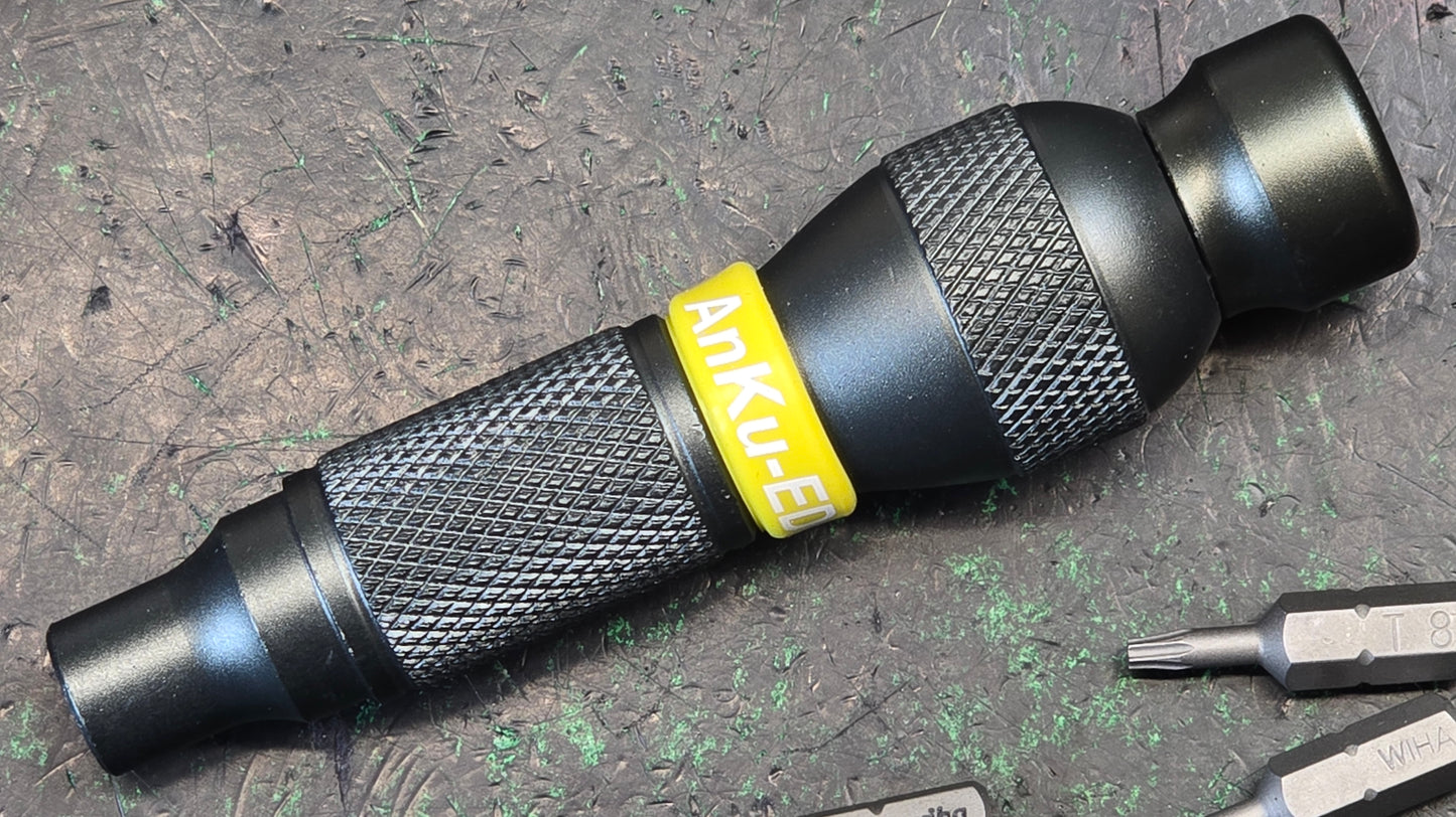 Bit driver (KIT) with WIHA BITS (2 - T6) & (2 -T8) accepts 1/4" bits ATTN: (RANDOM BAND COLOR)
