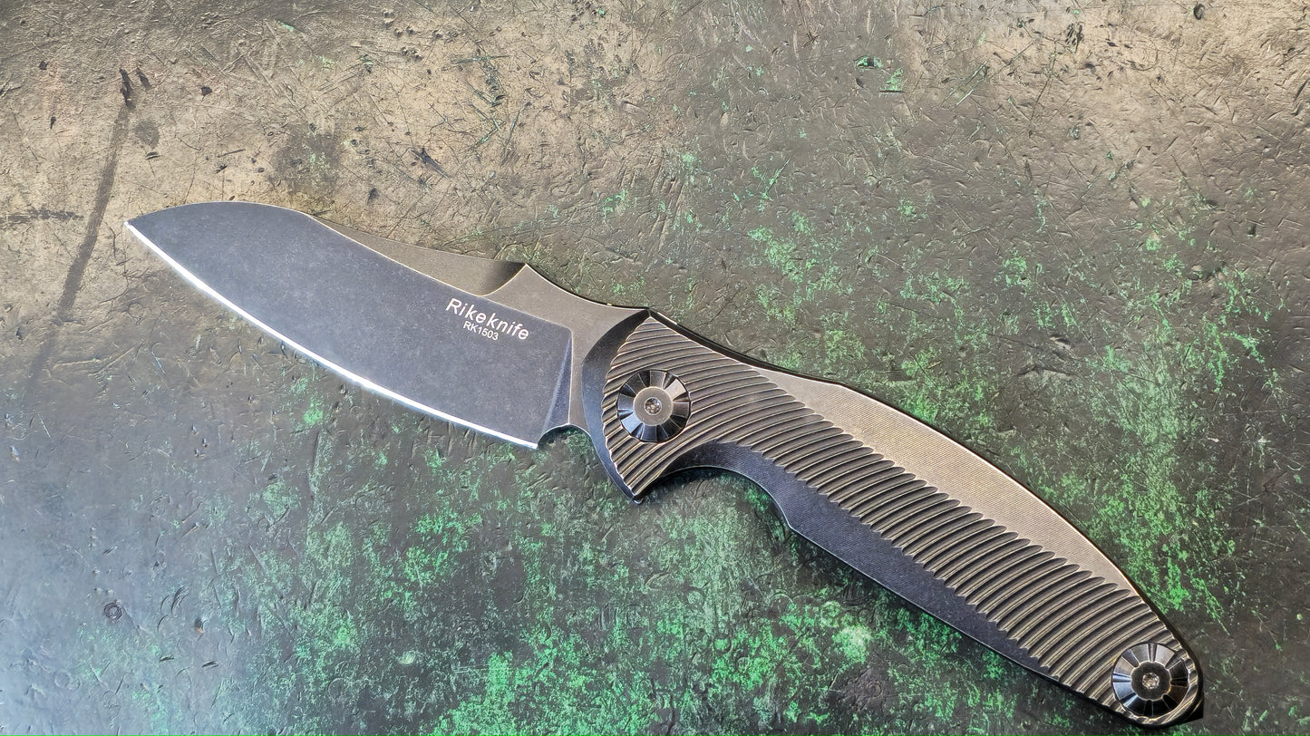 Rike Knife RK1503 Flipper Knife Black Titanium (3.25" Stonewash) (USED)