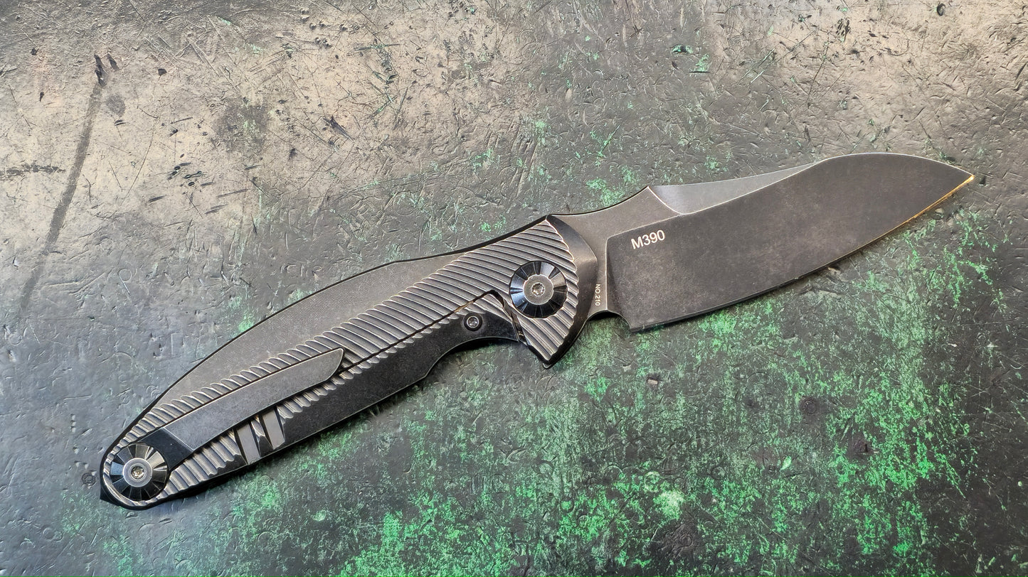 Rike Knife RK1503 Flipper Knife Black Titanium (3.25" Stonewash) (USED)