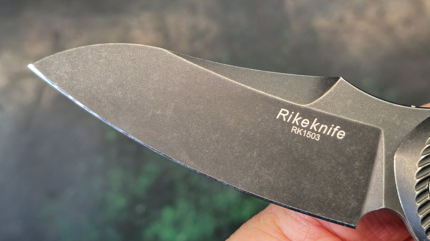 Rike Knife RK1503 Flipper Knife Black Titanium (3.25" Stonewash) (USED)