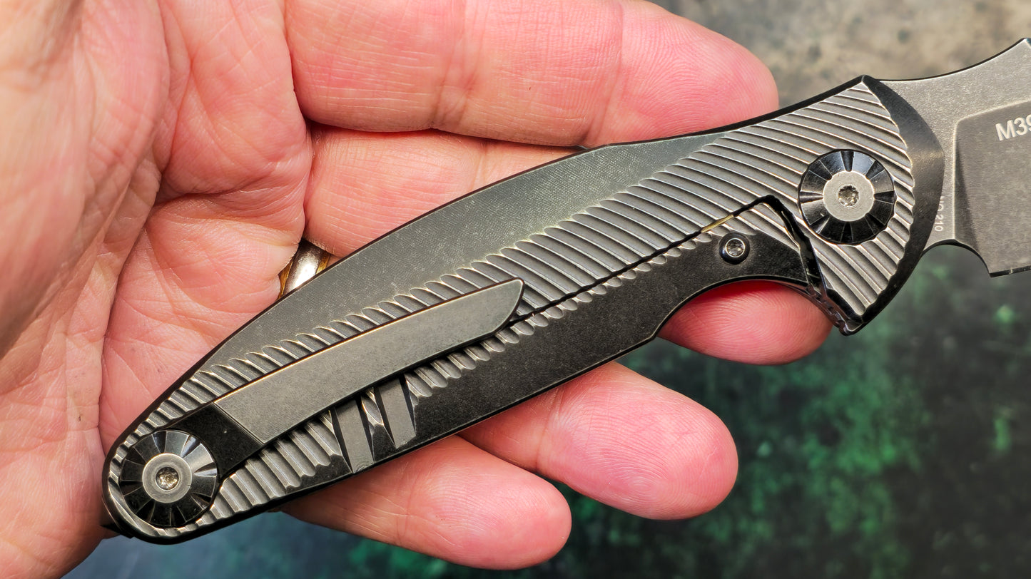 Rike Knife RK1503 Flipper Knife Black Titanium (3.25" Stonewash) (USED)
