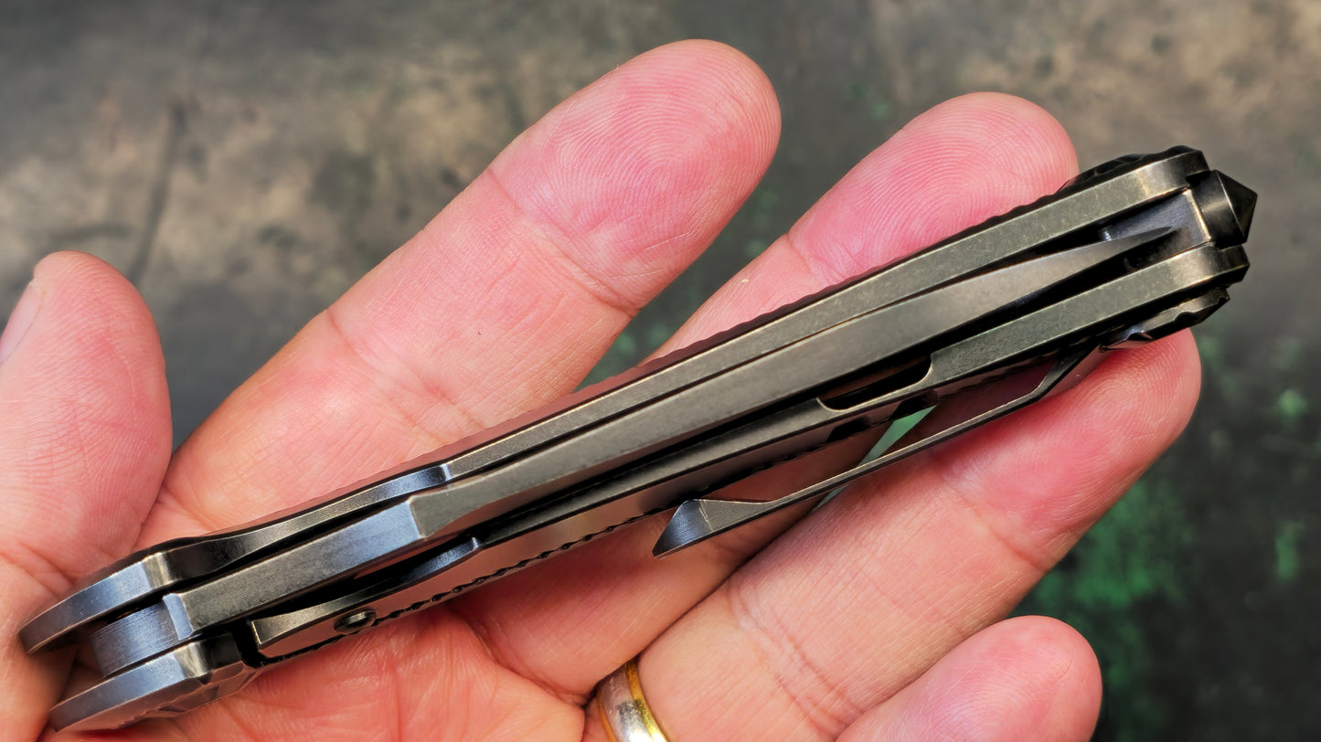 Rike Knife RK1503 Flipper Knife Black Titanium (3.25" Stonewash) (USED)