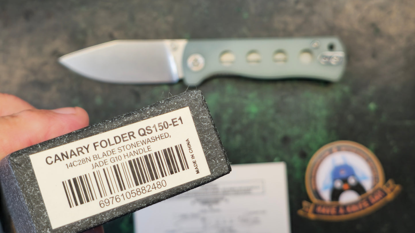QSP Canary Folding Knife Jade G10 Handle 14C28N Plain Edge (NEW - OPEN BOX)
