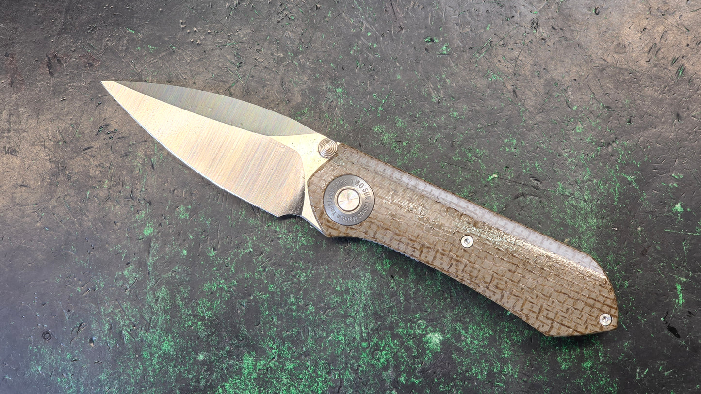 TwoSun TS334 14C28N Linen Micarta Handle Plain Edge (NEW)