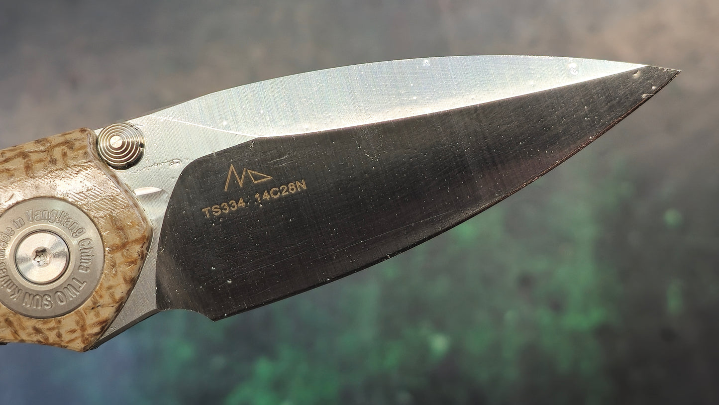 TwoSun TS334 14C28N Linen Micarta Handle Plain Edge (NEW)