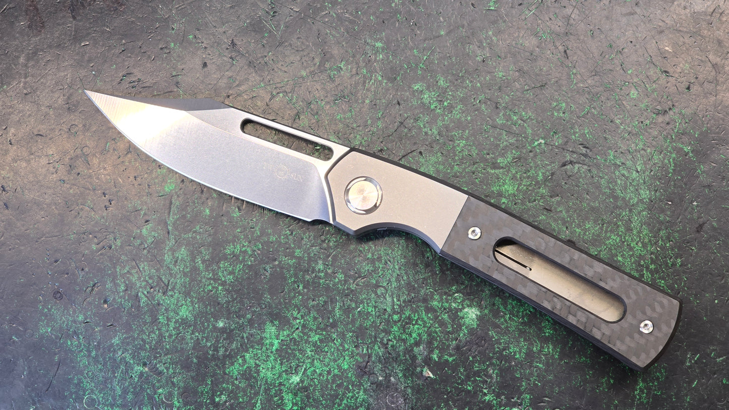 TwoSun TS267 Carbon Fiber Titanium Handle 14C28N Stonewashed Plain Edge (USED)