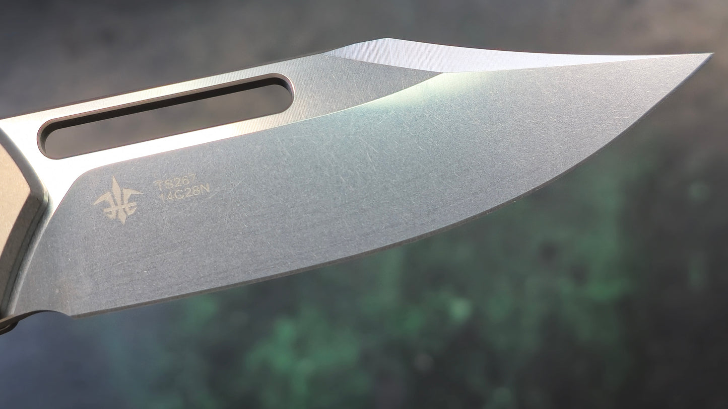 TwoSun TS267 Carbon Fiber Titanium Handle 14C28N Stonewashed Plain Edge (USED)