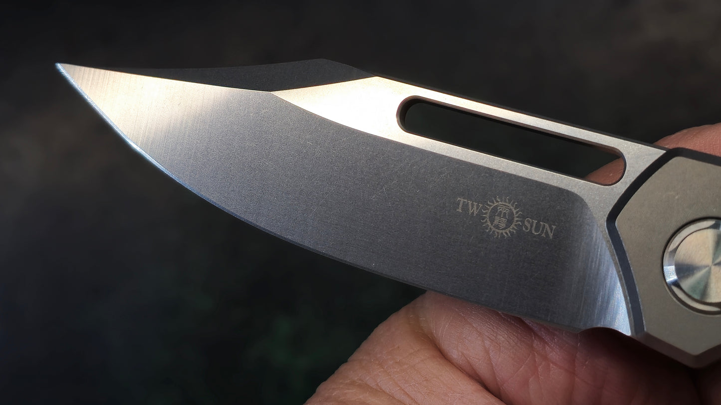TwoSun TS267 Carbon Fiber Titanium Handle 14C28N Stonewashed Plain Edge (USED)