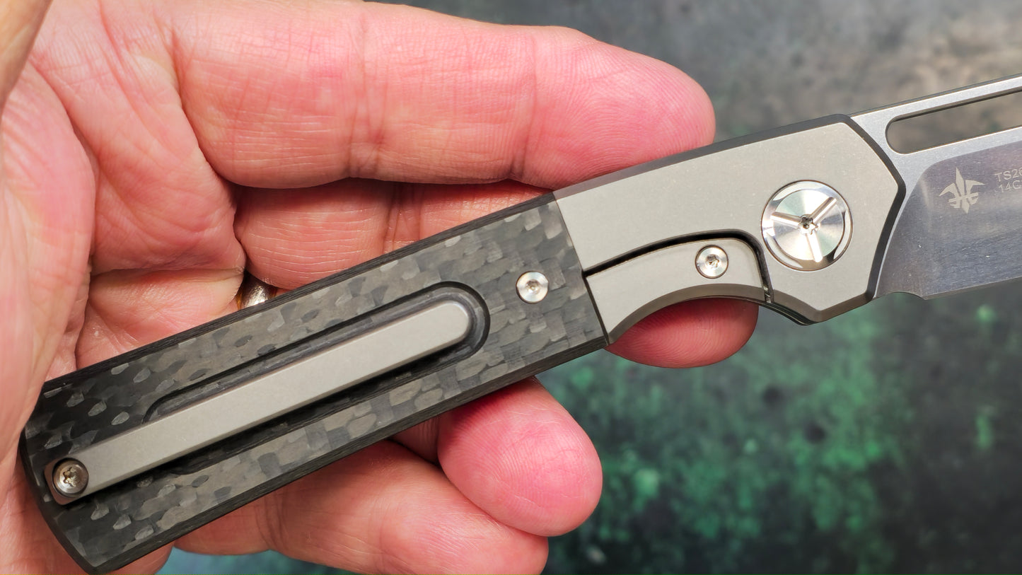 TwoSun TS267 Carbon Fiber Titanium Handle 14C28N Stonewashed Plain Edge (USED)