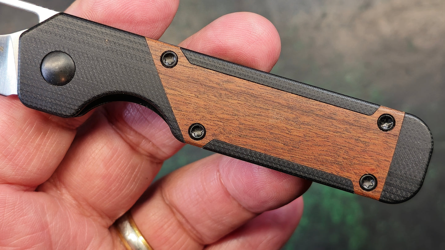 Kizer Mini Militaw Folding Knife G10/Mkuruti Wood Handle Nitro-V (NEW - OPEN BOX)