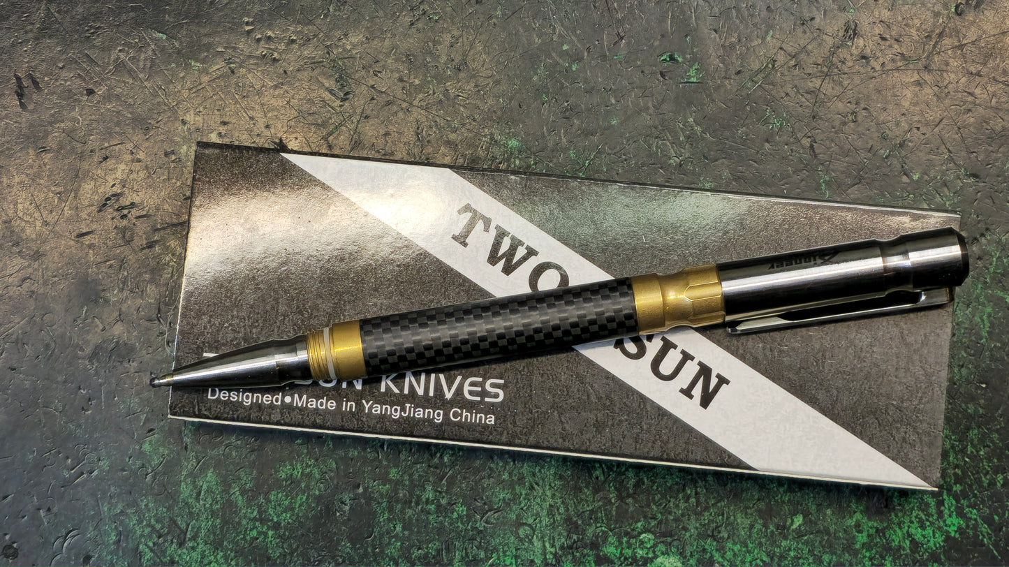 TWOSUN PEN06 TACTICAL POCKET PEN TITANIUM BRASS CARBON FIBER ALLOY BODY (NEW)