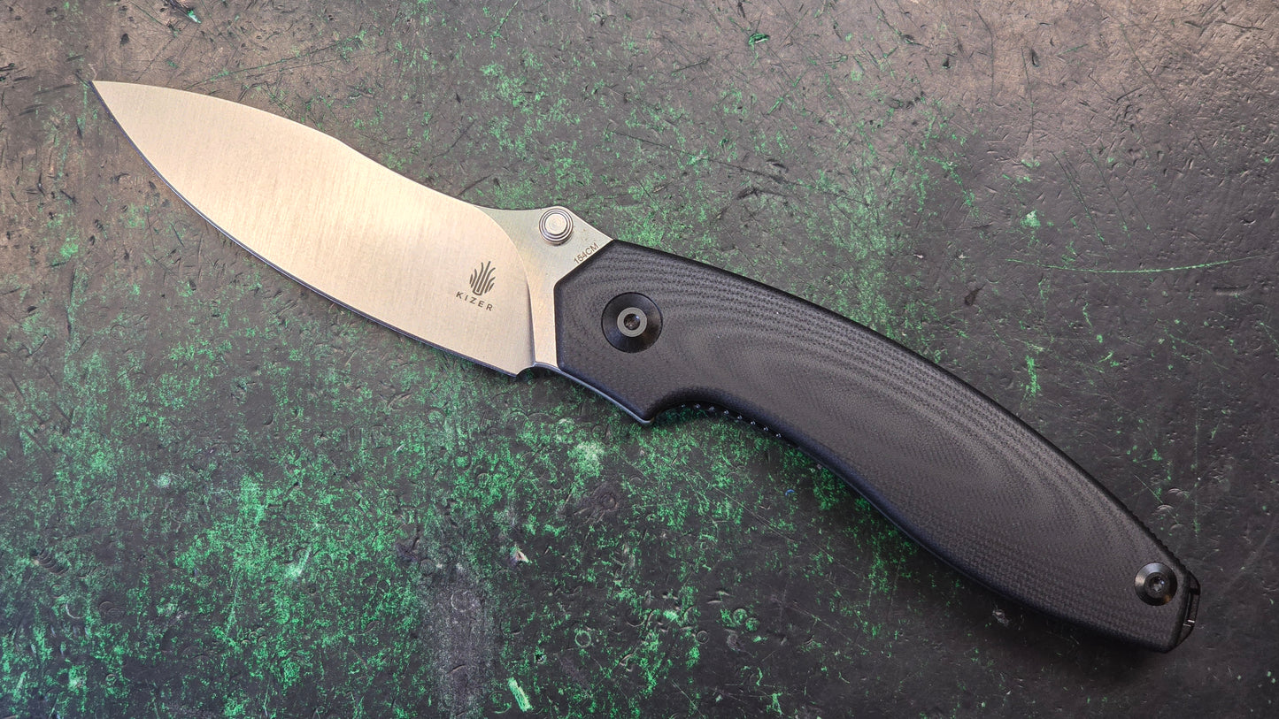 Kizer Cutlery Doberman Folding Knife 3.63" 154CM Steel Blade Black G10 Handle (NEW - OPEN BOX)