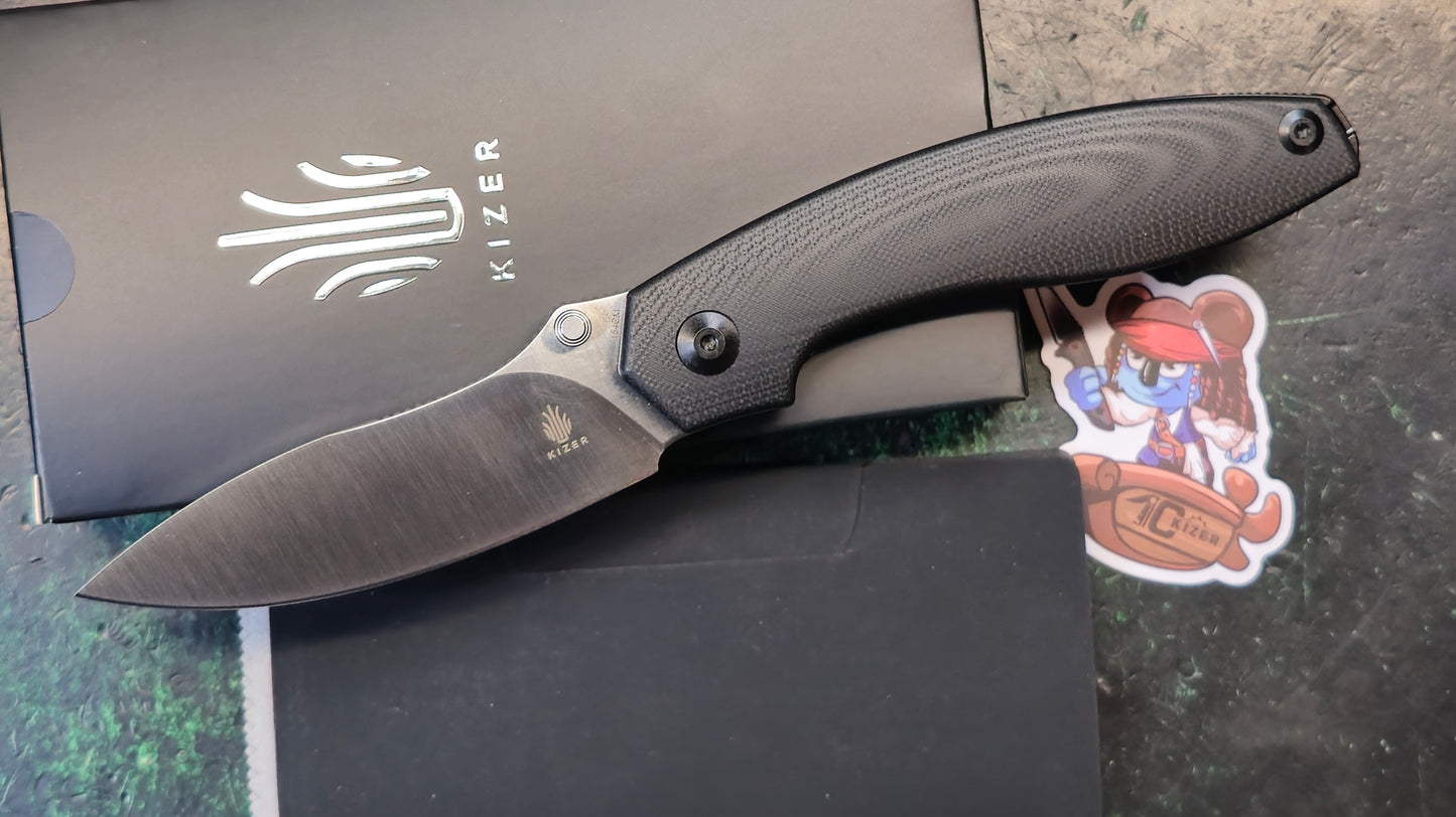 Kizer Cutlery Doberman Folding Knife 3.63" 154CM Steel Blade Black G10 Handle (NEW - OPEN BOX)