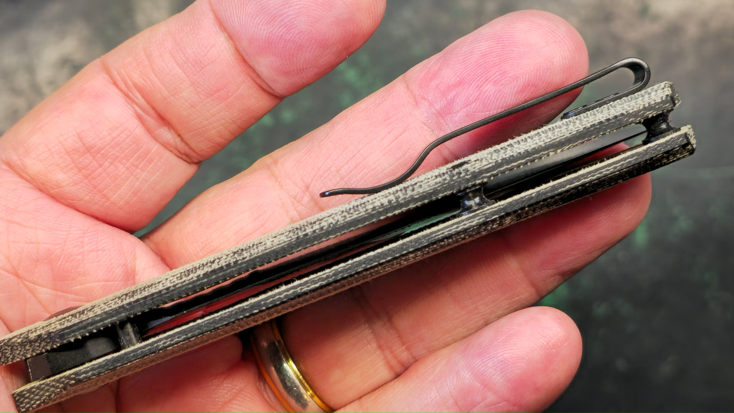 Kizer Genie black 154CM blade with green micarta handles (USED - NO BOX)