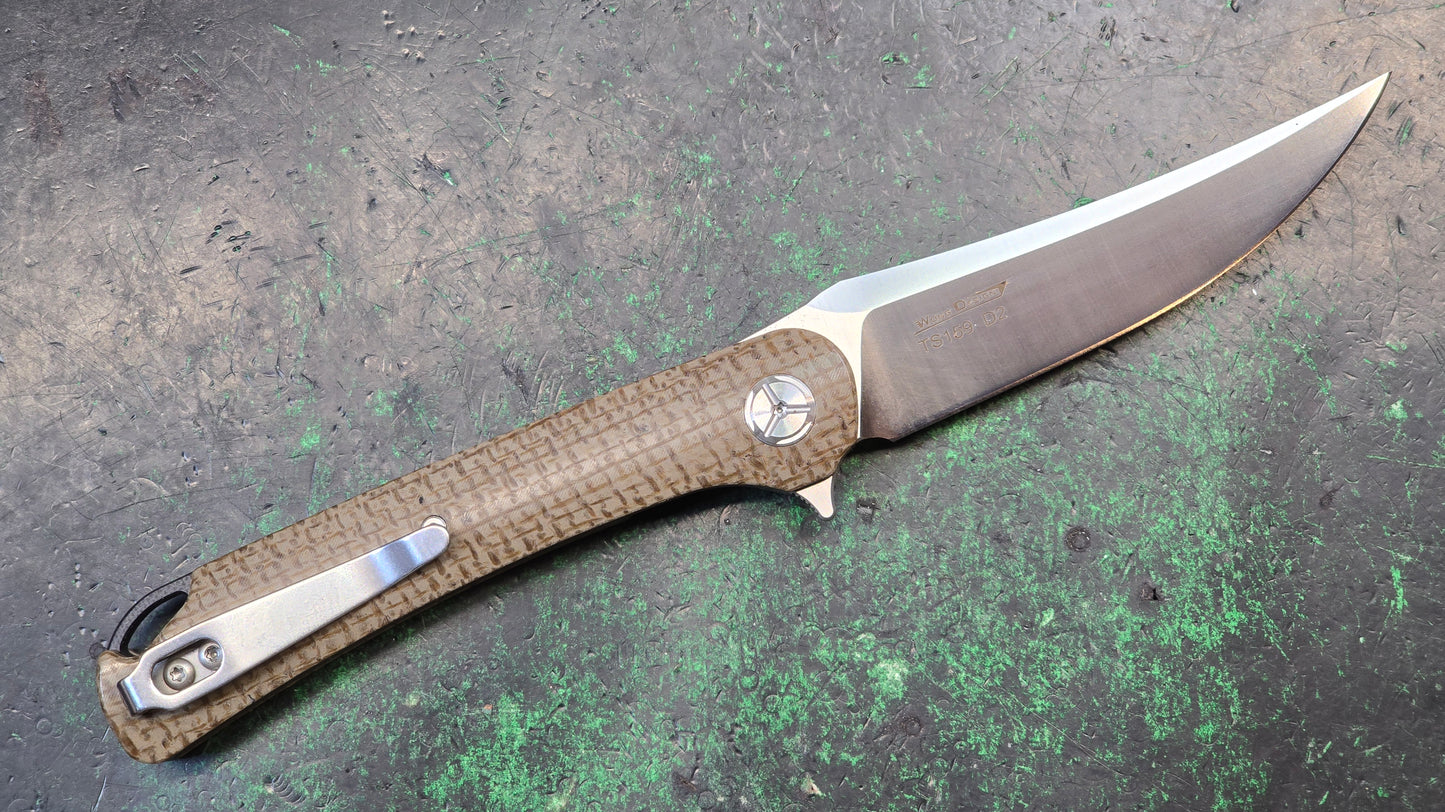 TWOSUN TS159 Brown Linen Micarta Handle D2 Plain Edge (NEW)