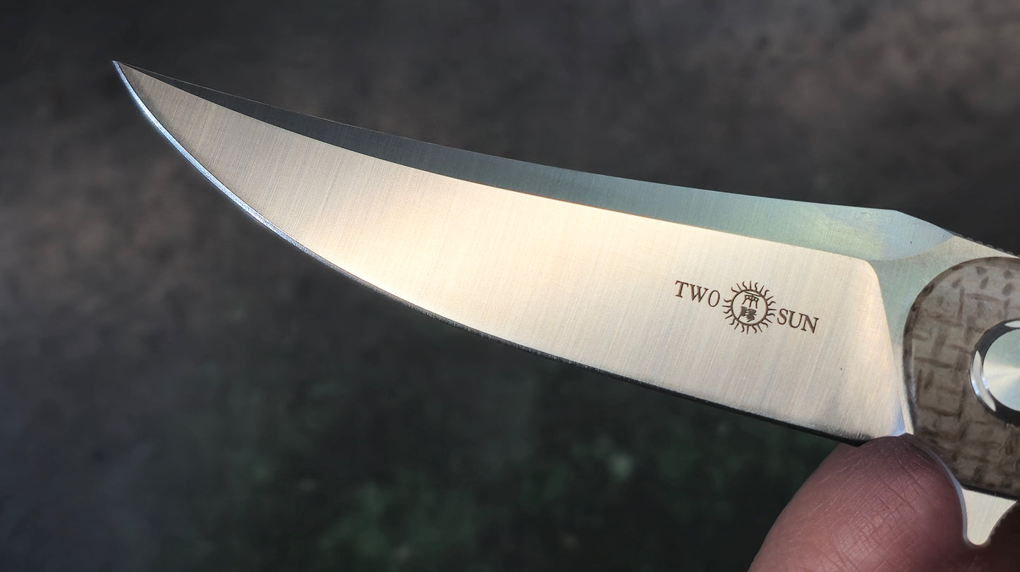 TWOSUN TS159 Brown Linen Micarta Handle D2 Plain Edge (NEW)