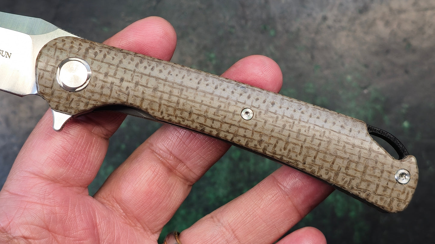 TWOSUN TS159 Brown Linen Micarta Handle D2 Plain Edge (NEW)