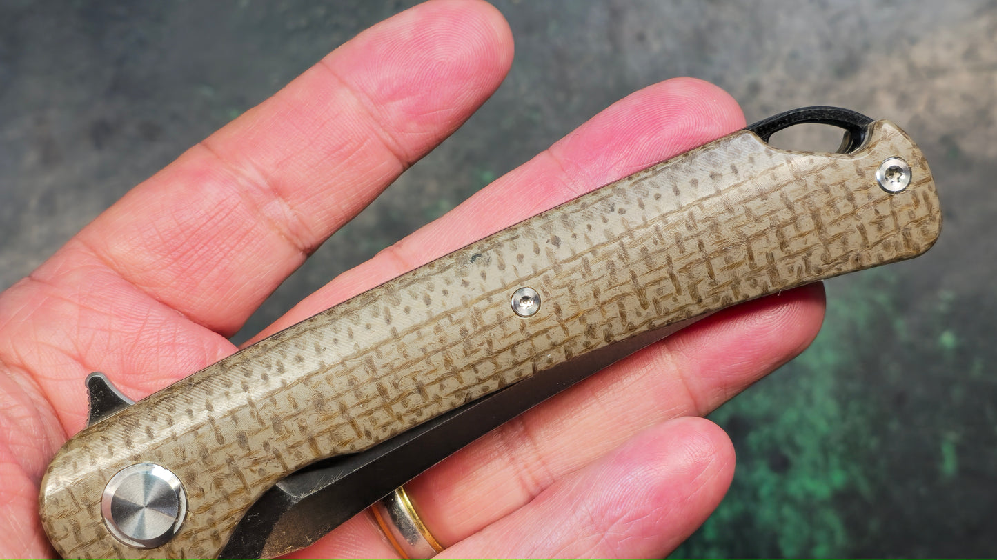 TWOSUN TS159 Brown Linen Micarta Handle D2 Plain Edge (NEW)