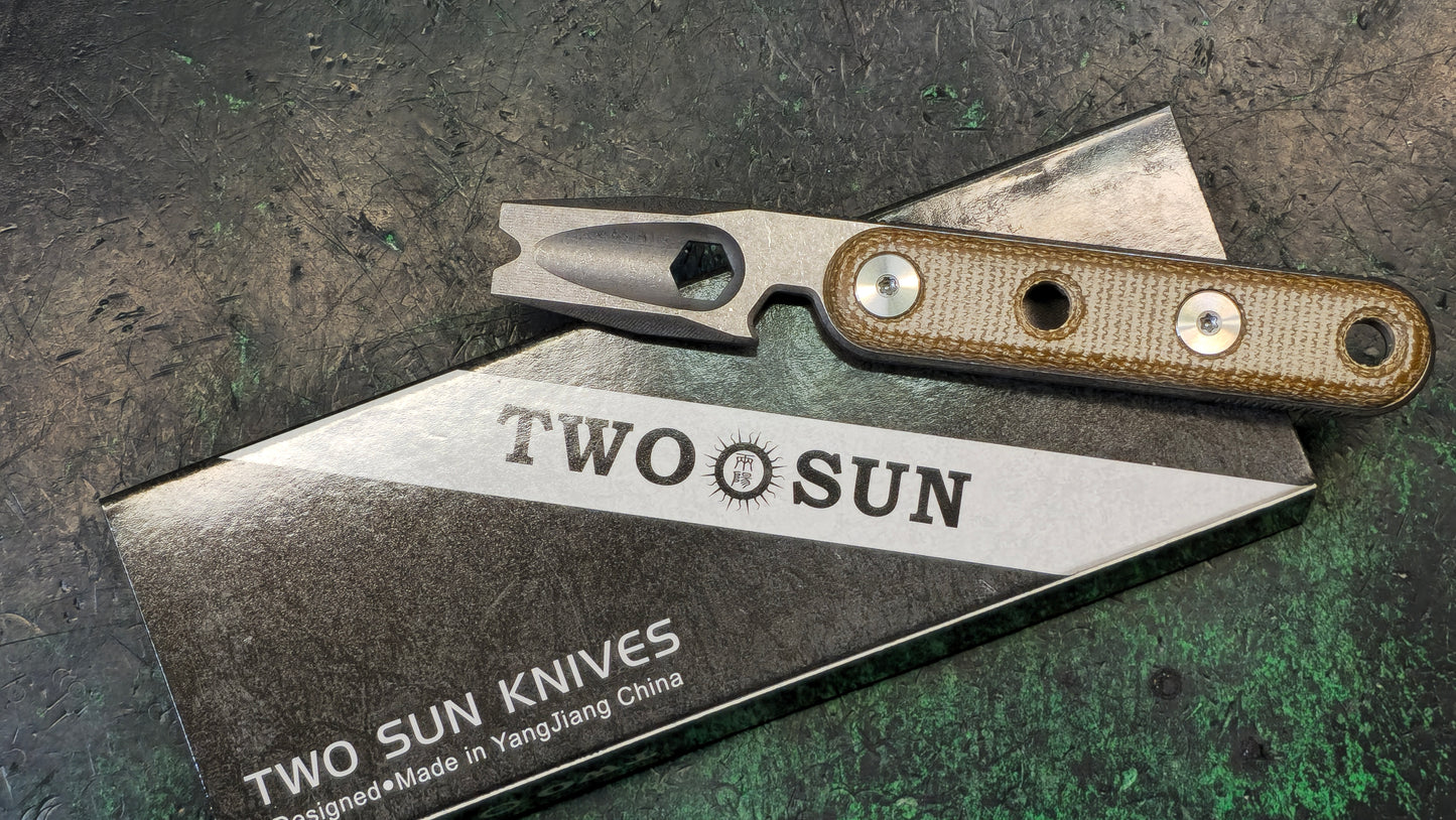 TWOSUN EDC3838 PRY Bar OPENER TOOL FLAME MICARTA TC4 TITANIUM BODY StoneWash pocket clip (NEW)