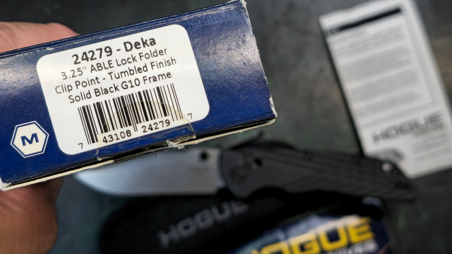 Hogue Deka Folding Knife Black Polymer Handle CPM 20CV Clip Point Plain (USED)