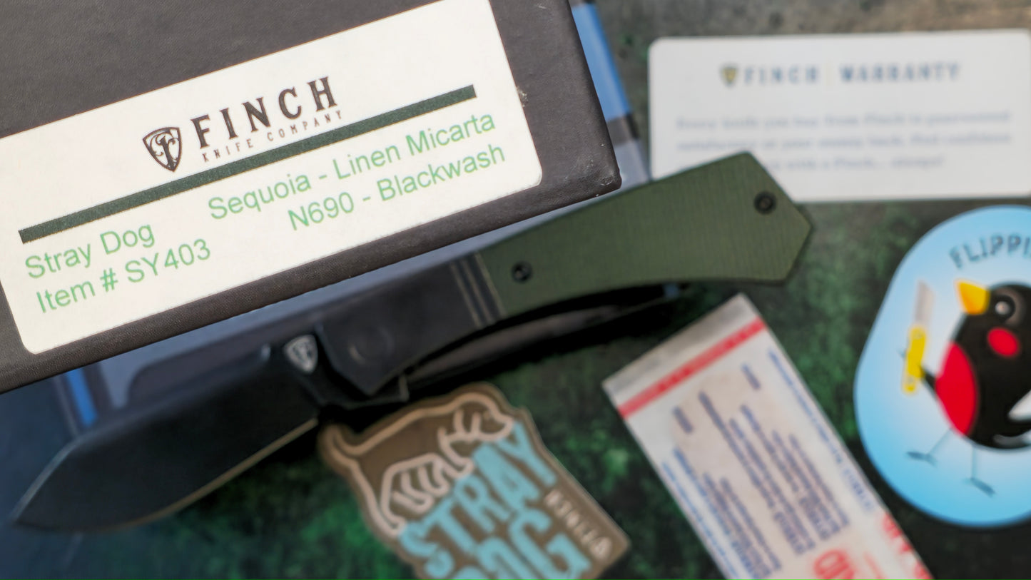 FINCH Knife Co STRAY DOG Sequoia Folding Knife Green Micarta Handle N690 (NEW - OPEN BOX)