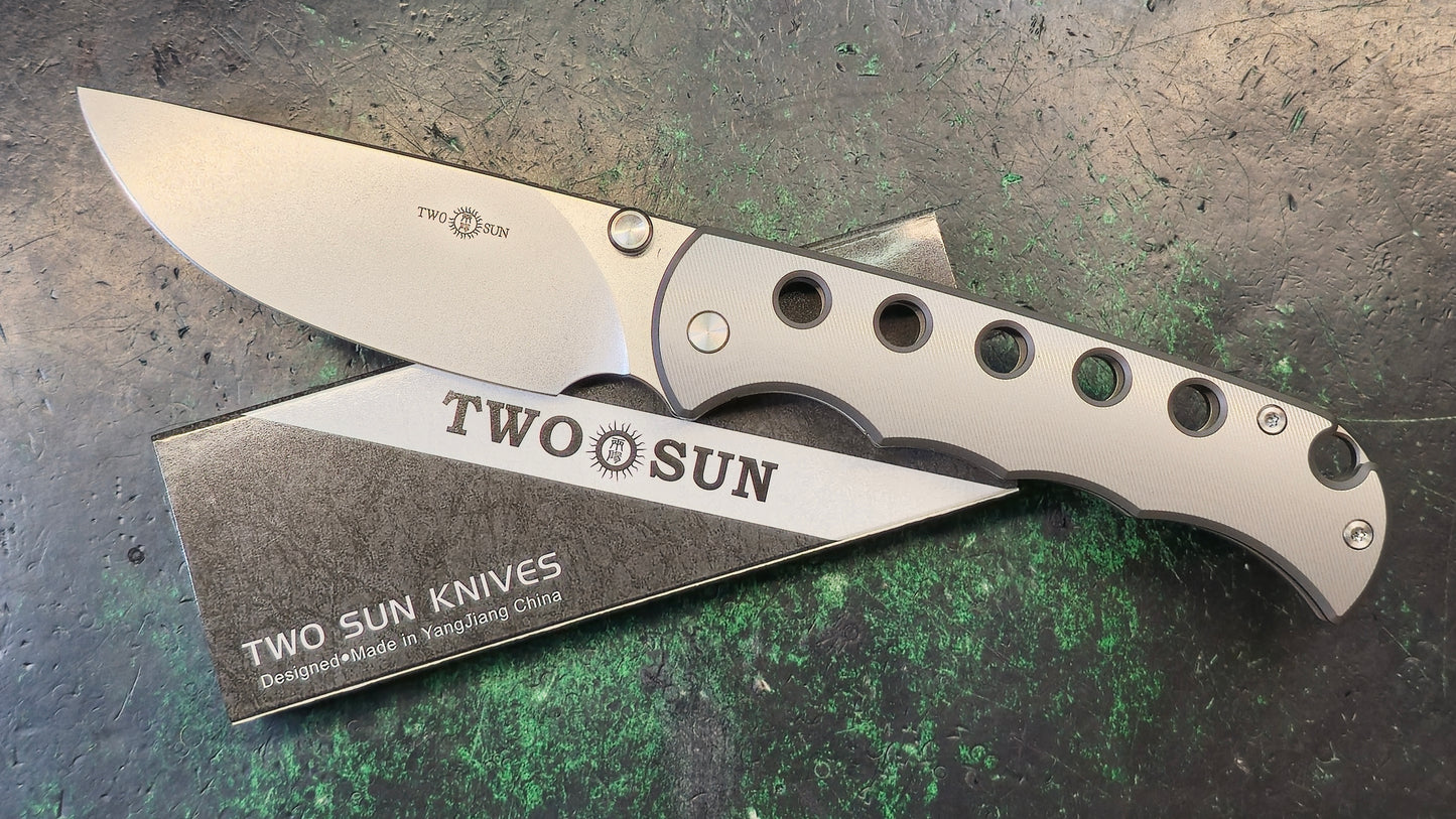 TWOSUN TS574 Wong Design Titanium Handle Folding Knife K110 Drop Point Blade (NEW)