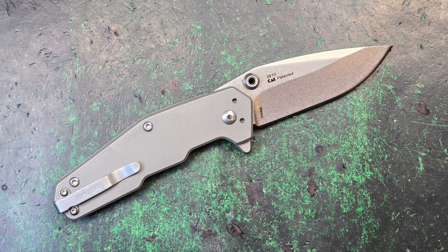 Kershaw 3810 Dimension Assisted Flipper 3" Stonewashed Blade, Titanium Handles, Button Lock (NEW - OPEN BOX)