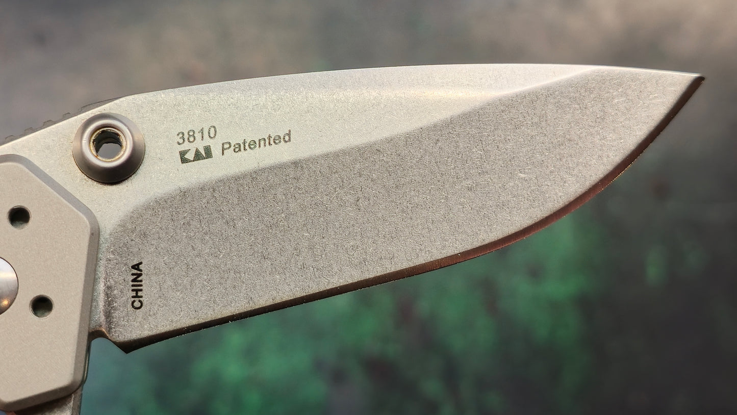 Kershaw 3810 Dimension Assisted Flipper 3" Stonewashed Blade, Titanium Handles, Button Lock (NEW - OPEN BOX)