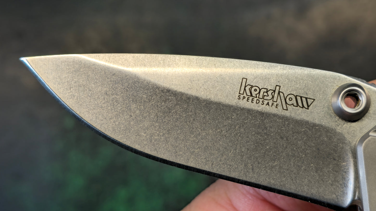 Kershaw 3810 Dimension Assisted Flipper 3" Stonewashed Blade, Titanium Handles, Button Lock (NEW - OPEN BOX)