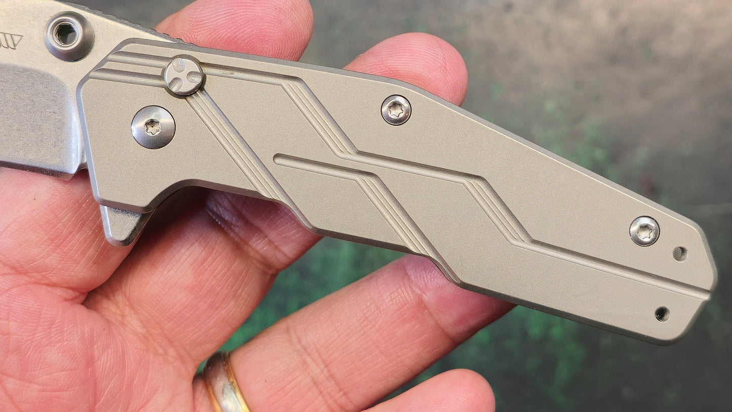 Kershaw 3810 Dimension Assisted Flipper 3" Stonewashed Blade, Titanium Handles, Button Lock (NEW - OPEN BOX)