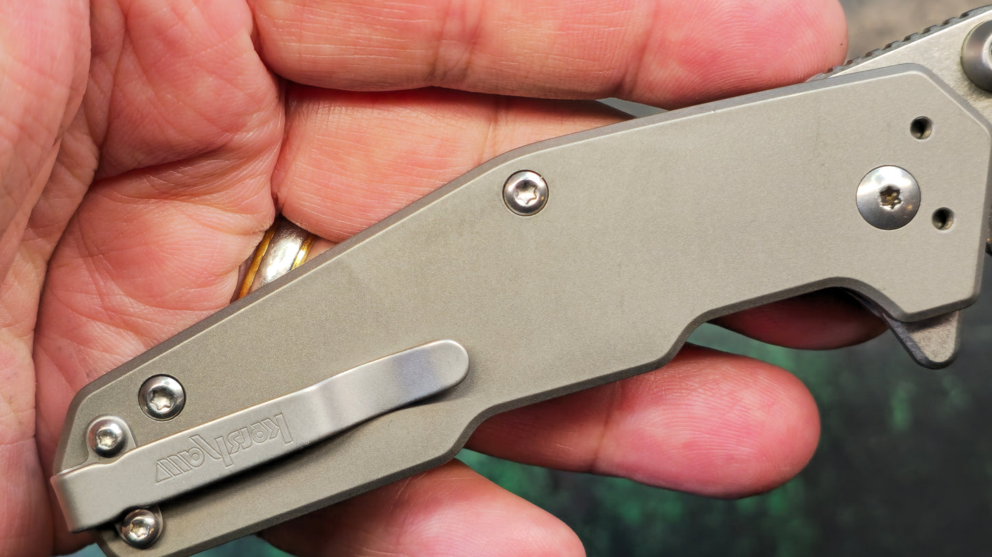 Kershaw 3810 Dimension Assisted Flipper 3" Stonewashed Blade, Titanium Handles, Button Lock (NEW - OPEN BOX)