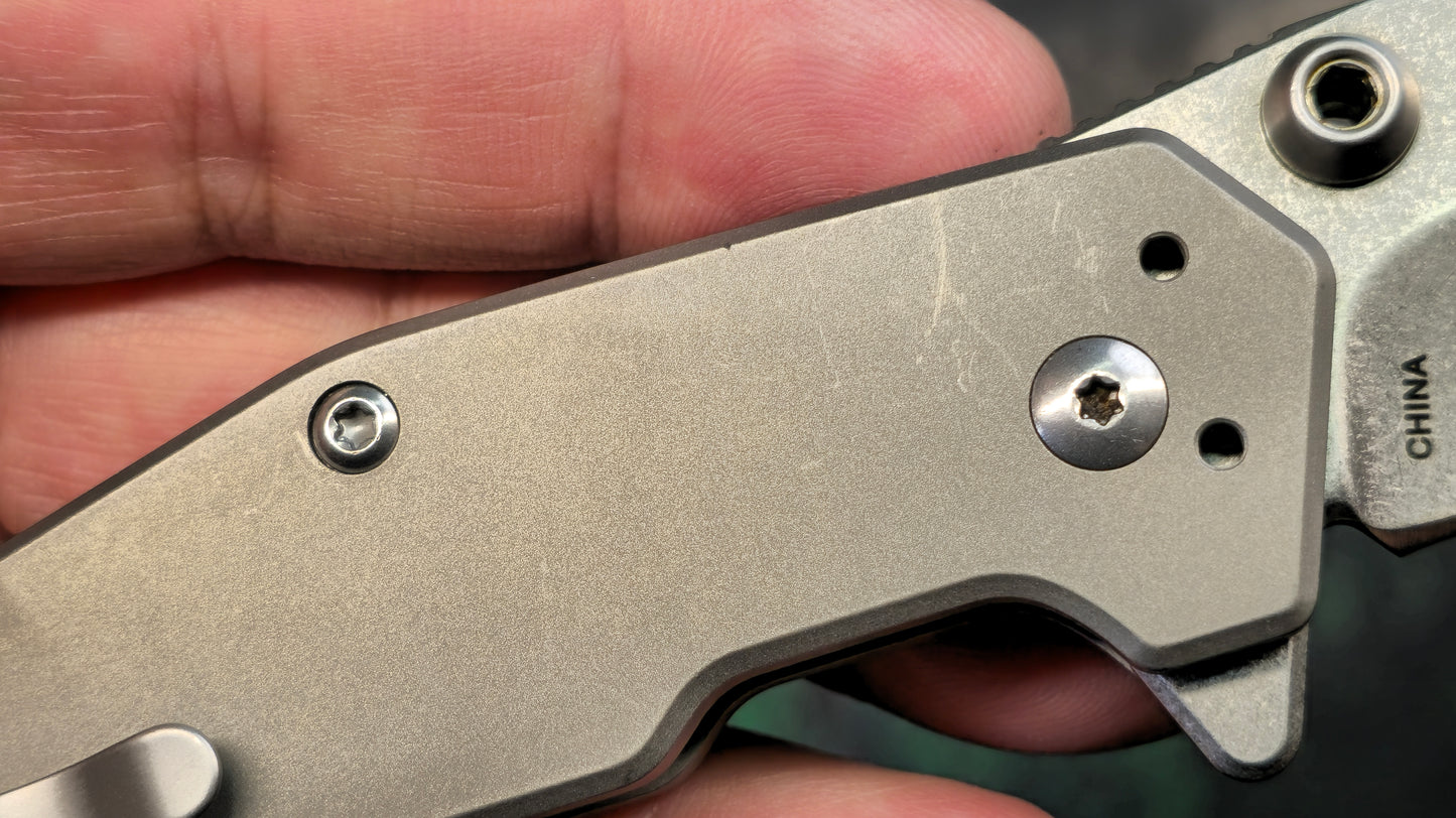 Kershaw 3810 Dimension Assisted Flipper 3" Stonewashed Blade, Titanium Handles, Button Lock (NEW - OPEN BOX)