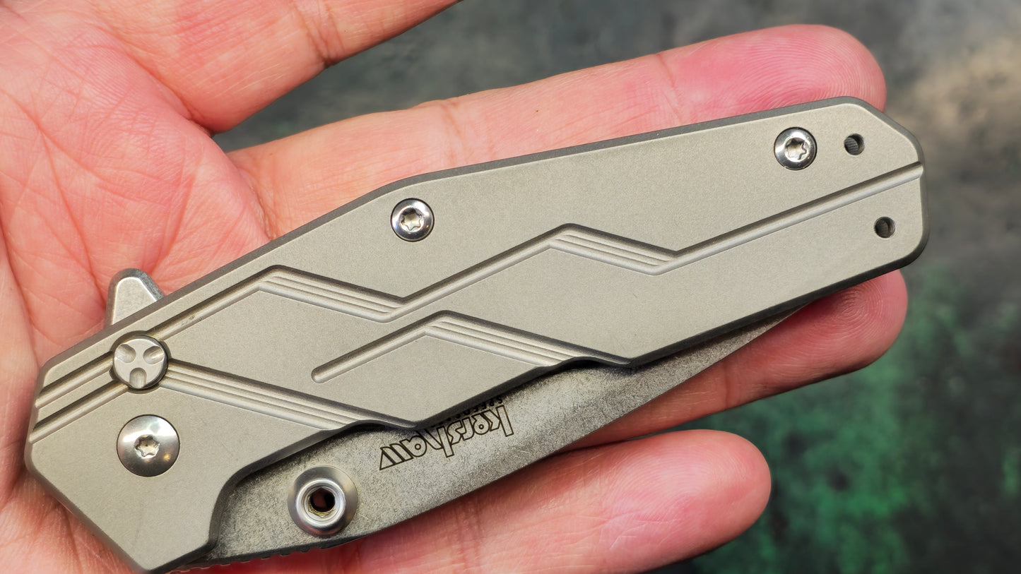 Kershaw 3810 Dimension Assisted Flipper 3" Stonewashed Blade, Titanium Handles, Button Lock (NEW - OPEN BOX)