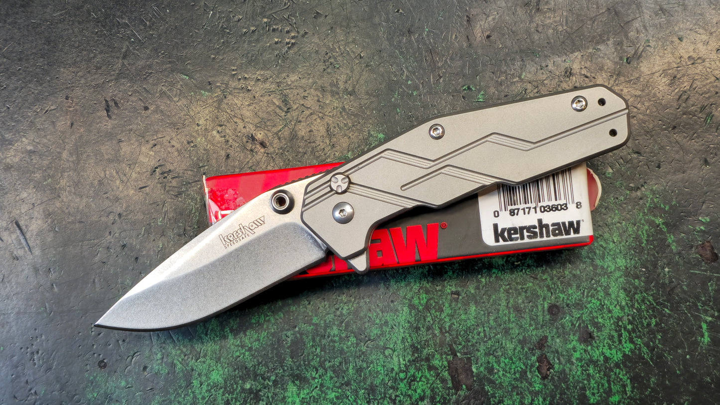 Kershaw 3810 Dimension Assisted Flipper 3" Stonewashed Blade, Titanium Handles, Button Lock (NEW - OPEN BOX)