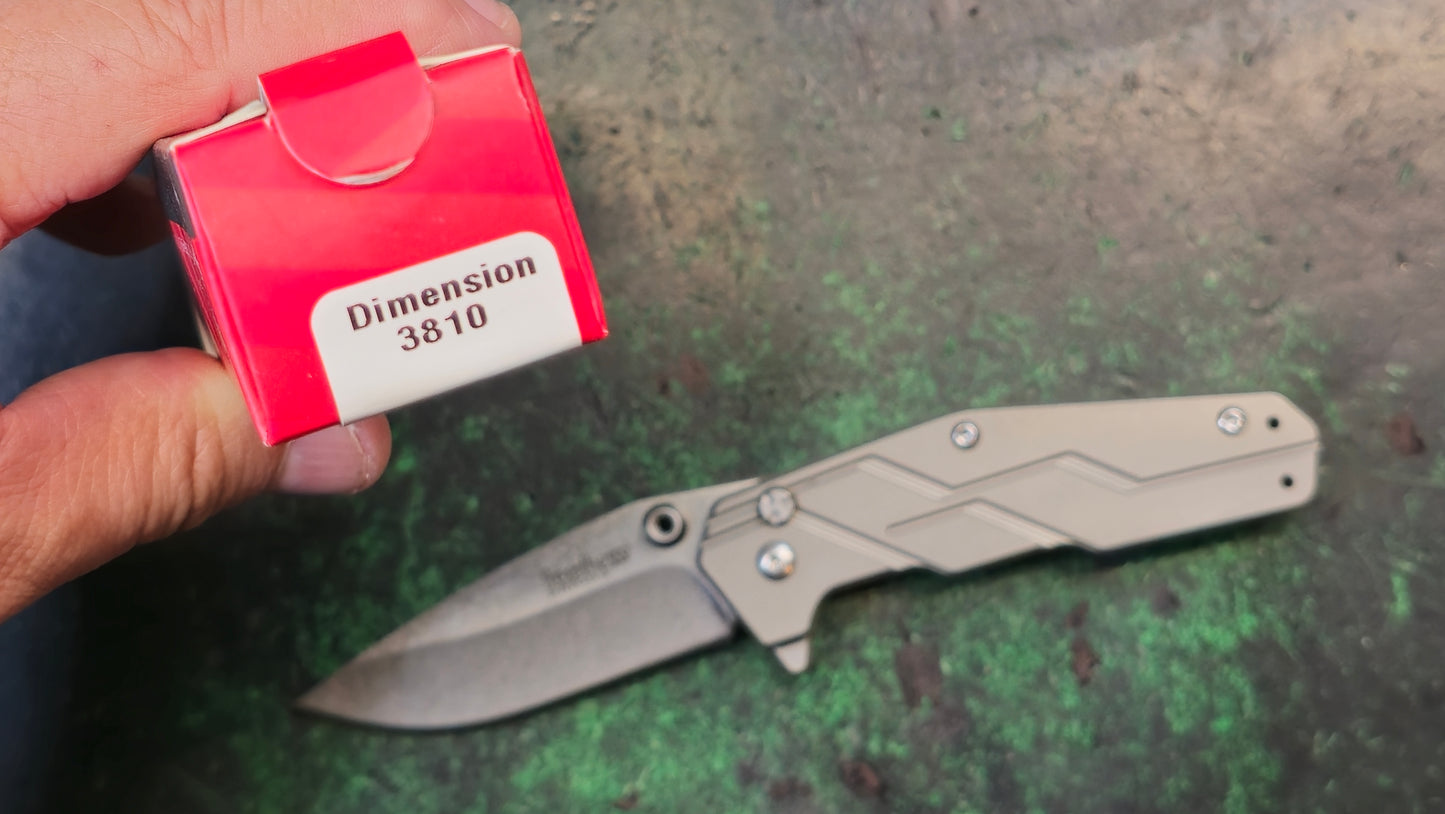 Kershaw 3810 Dimension Assisted Flipper 3" Stonewashed Blade, Titanium Handles, Button Lock (NEW - OPEN BOX)