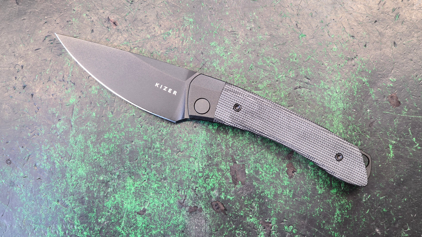 Kizer Mini Momo Black Aluminum/Micarta Handle 154CM Drop Point Plain Black Blade (NEW)