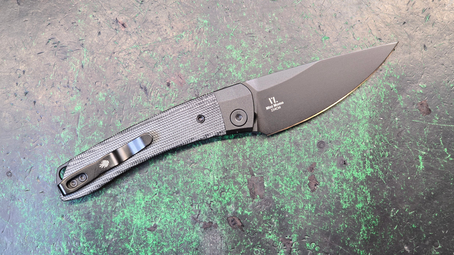 Kizer Mini Momo Black Aluminum/Micarta Handle 154CM Drop Point Plain Black Blade (NEW)