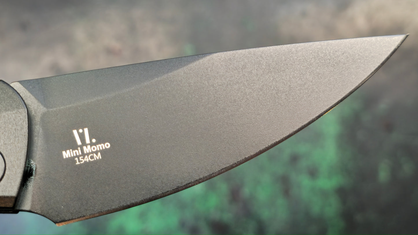 Kizer Mini Momo Black Aluminum/Micarta Handle 154CM Drop Point Plain Black Blade (NEW)