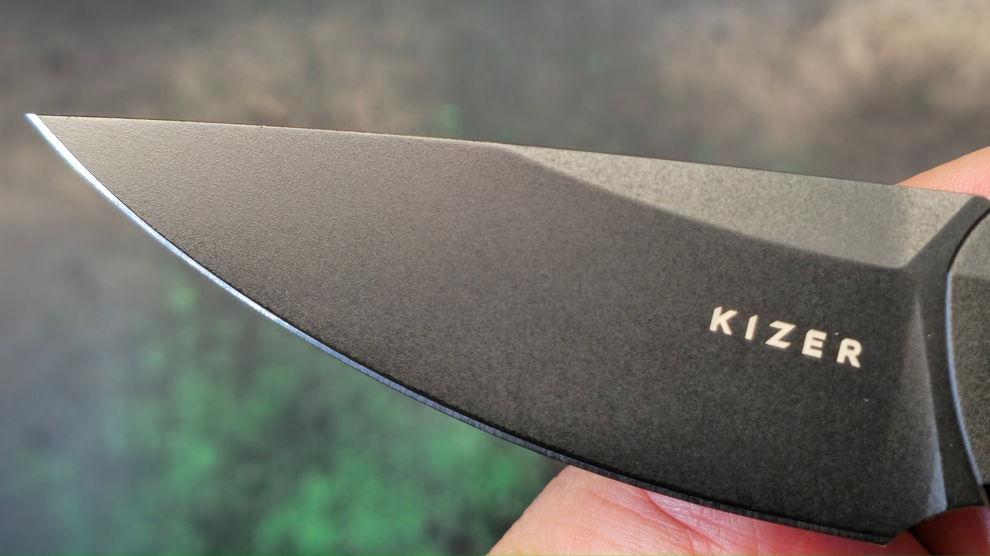 Kizer Mini Momo Black Aluminum/Micarta Handle 154CM Drop Point Plain Black Blade (NEW)